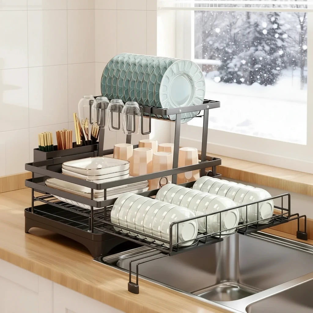 Foldable Roll-Out Sink Dish Rack
