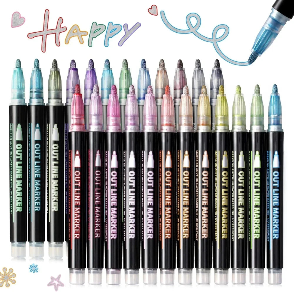 Double Line Metallic Outline Markers